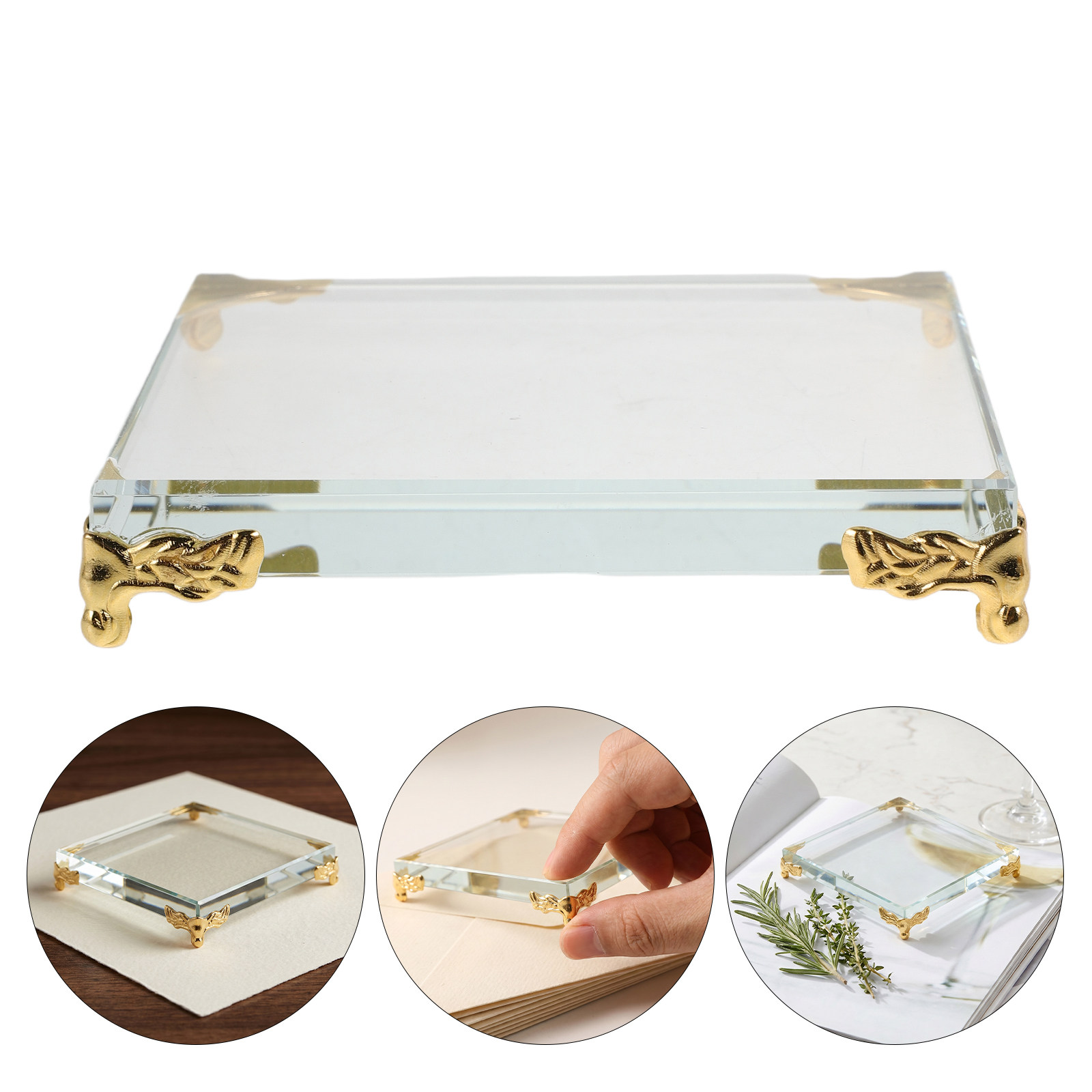 Paper Weight Crystal - Pemberat Kertas Kristal Persegi dengan Tepi